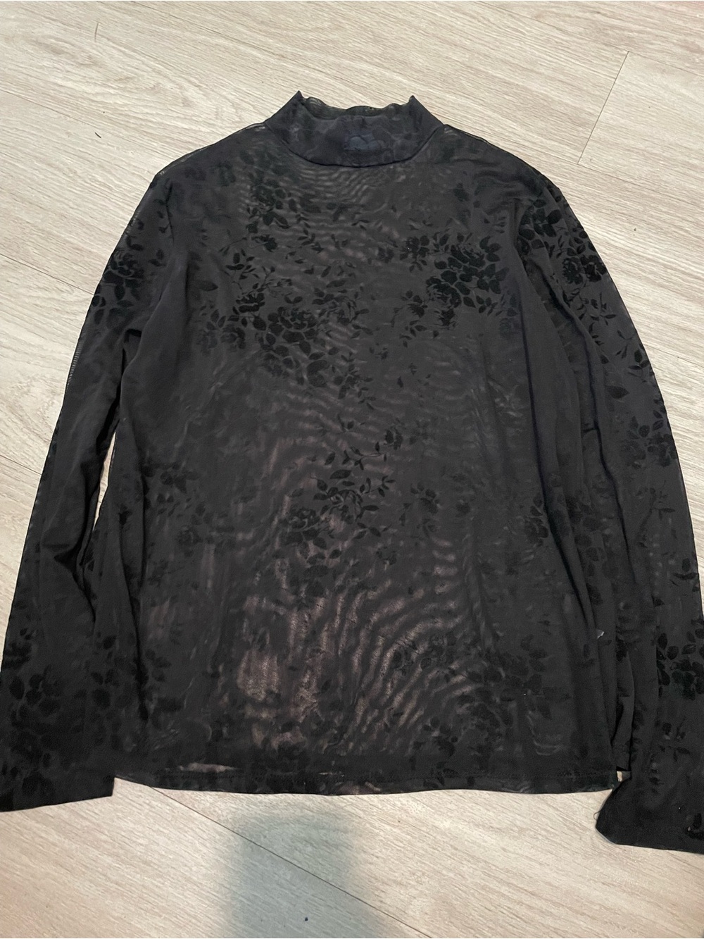 Eloquii Black Floral Burnout Mock Neck Blouse